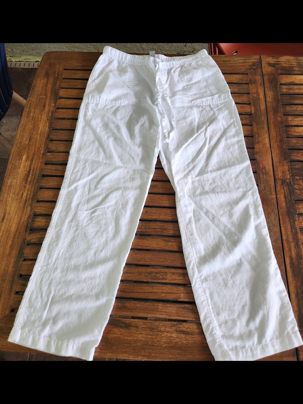Women's Liz Claiborne White Linen Blend Casual Pants Drawstring Size Small Beach